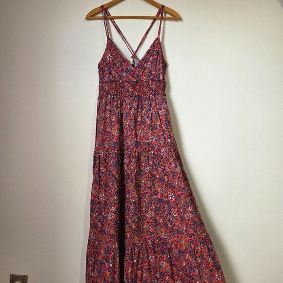 NWOT UNIVERSAL THREAD BOHO FLORAL SURPLICE V NECK TANK MAXI TIERED DRESS SZ M - Picture 1 of 15
